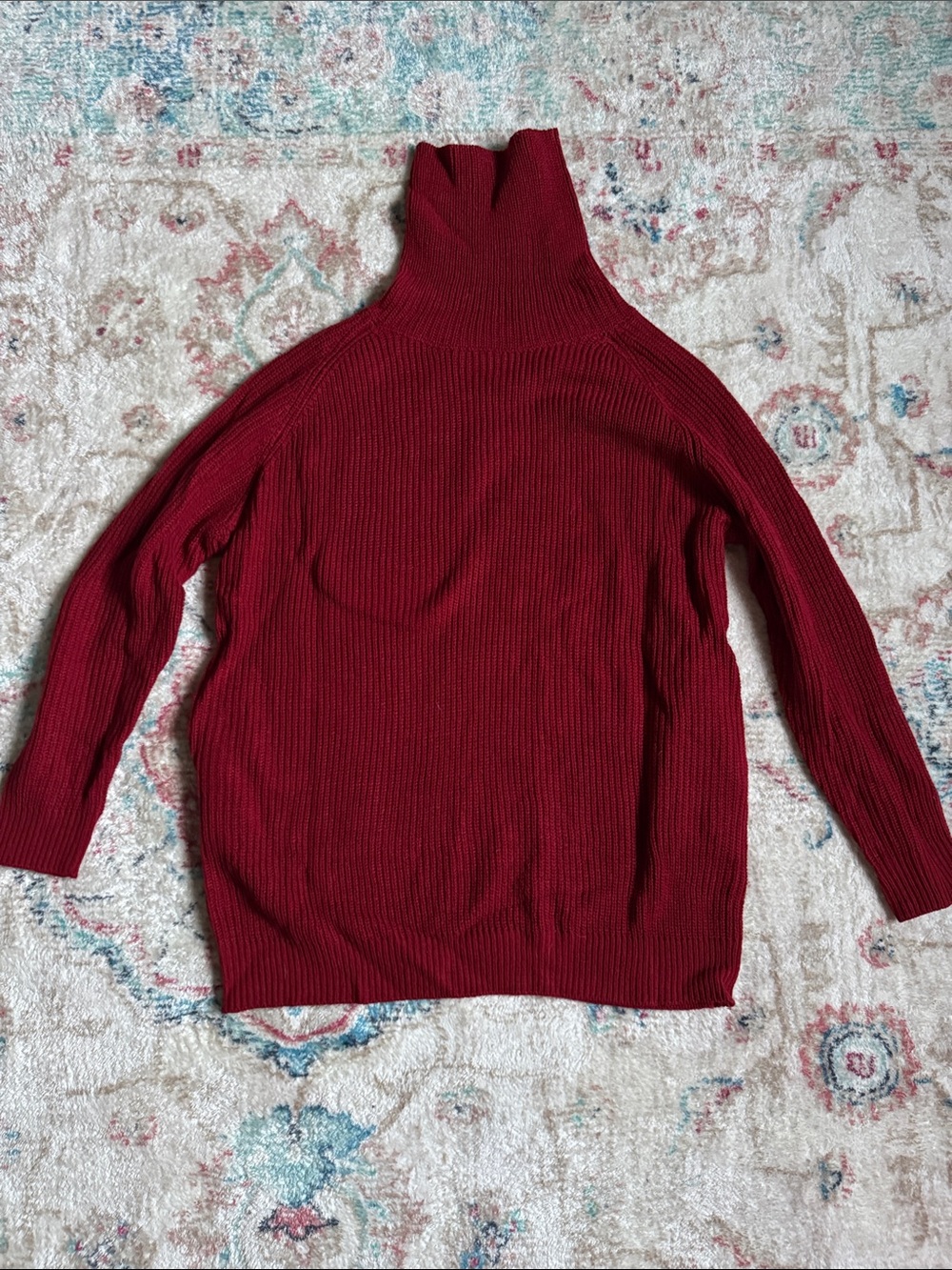 Women's Red Ribbed Turtleneck Sweater